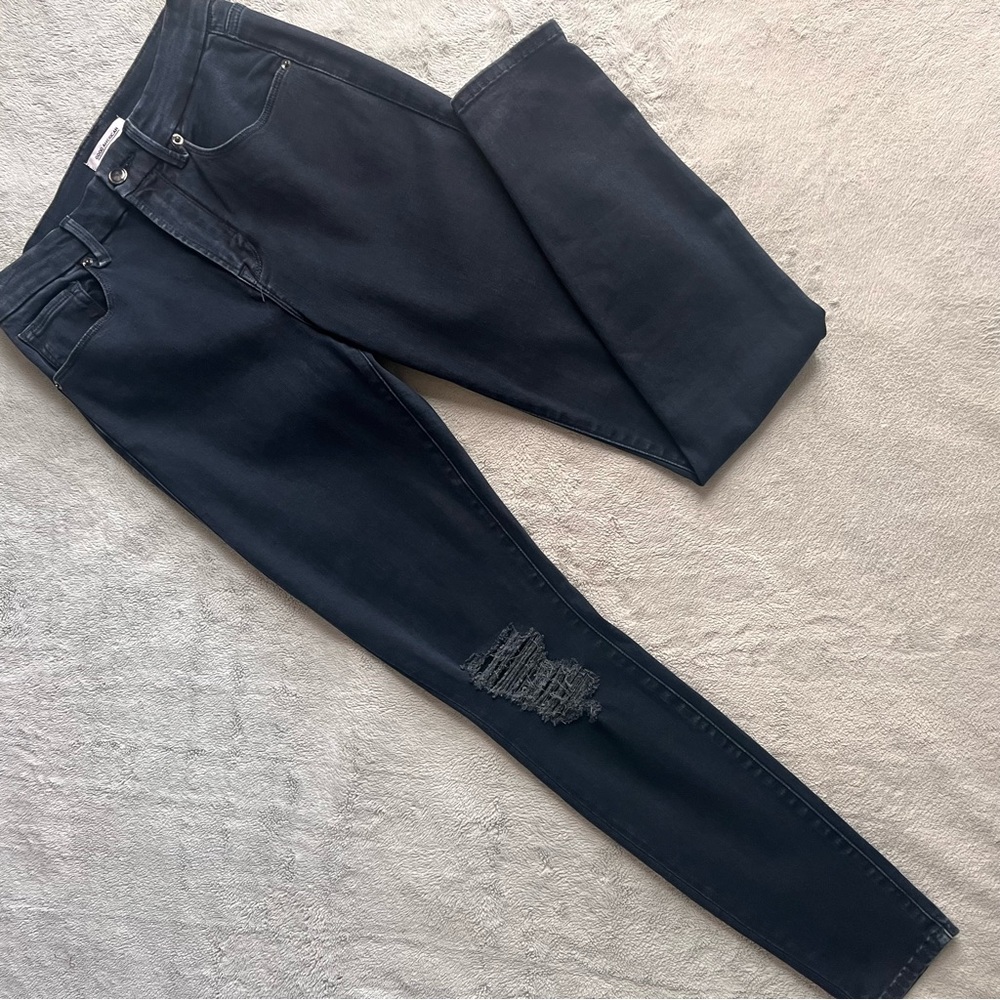 Good American Good Legs High-Waist Stretch Denim Distressed Skinny Jeans Sz 28